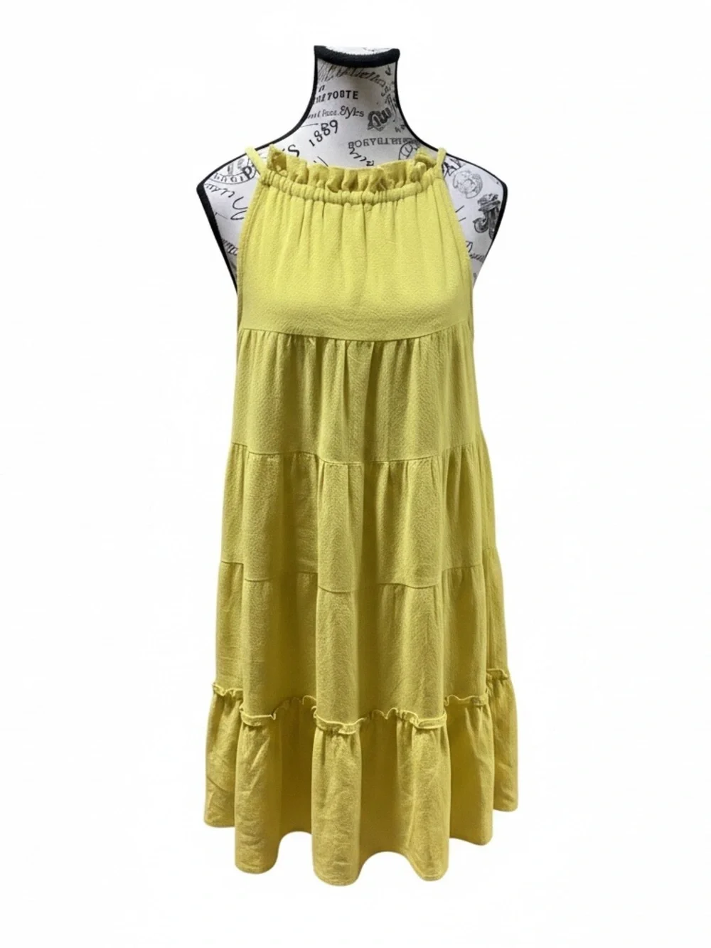 Free People Halter Tiered Midi Dress in Chartreuse Yellow